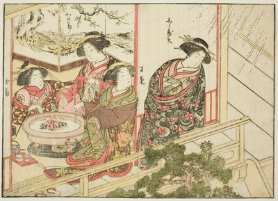 Cortigiane del Kiribishiya, dal libro "Specchio delle belle donne dei quartieri del piacere (Seiro bijin awase sugata kagami)," vol. 2 da Katsukawa Shunsho
