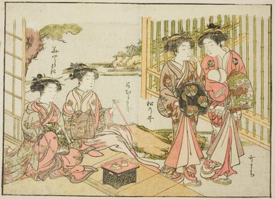 Cortigiane del Matsubaya, dal libro "Specchio delle belle donne dei quartieri del piacere (Seiro bijin awase sugata kagami)," vol. 1 da Katsukawa Shunsho