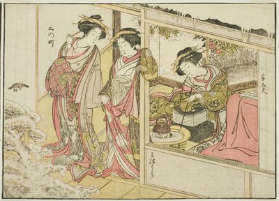 Cortigiane del Nakaomiya, dal libro "Specchio delle Belle Donne dei Quartieri del Piacere (Seiro bijin awase sugata kagami)," vol. 2 da Katsukawa Shunsho