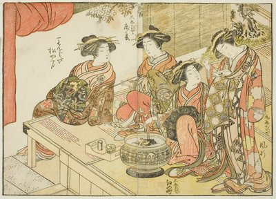 Quattro cortigiane di varie case, dal libro "Specchio delle belle donne dei quartieri del piacere (Seiro bijin awase sugata kagami)," vol. 3 da Katsukawa Shunsho
