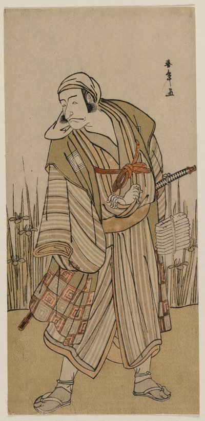 Ichikawa Danjuro V come viaggiatore accanto a un gruppo di iris da Katsukawa Shunsho