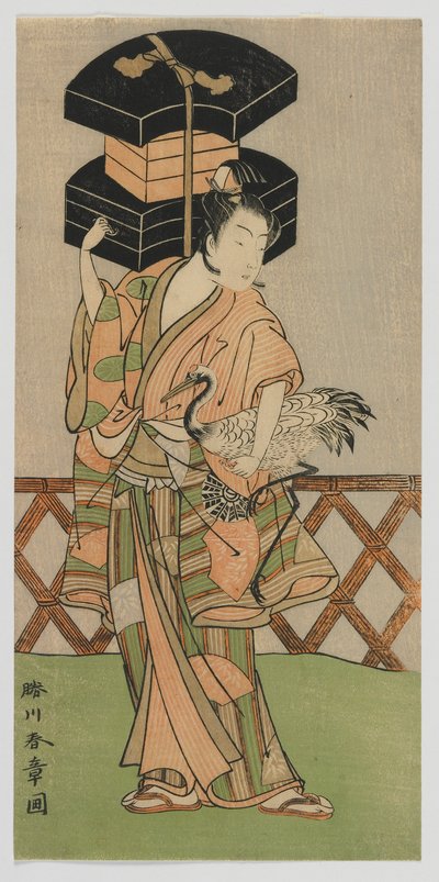 Attore Kabuki Nakamura Noshio come venditore di ventagli, periodo Edo, metà 1770 da Katsukawa Shunsho