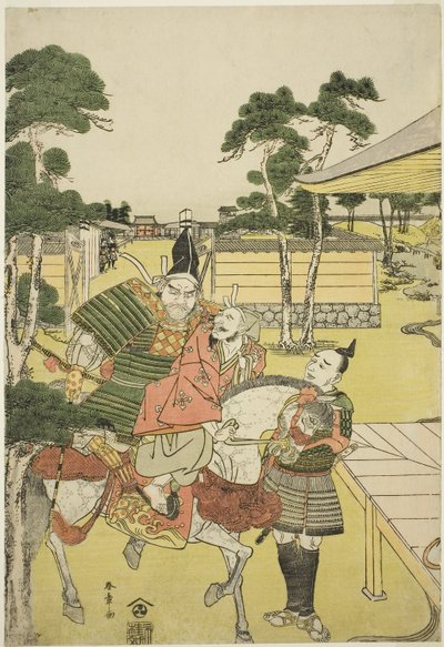 Musashibo Benkei Porta il Catturato Tosabo Shoshun a Yoshitsune nel Dramma Horikawa Youchi no Zu Uki-e Nimaitsuzuki, c.1782 da Katsukawa Shunsho