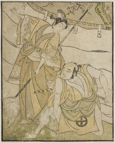 Gli Attori Otani Tomoemon I come Emohei (destra), e Sanogawa Ichimatsu II come Sanada Yoichi (sinistra), nella Commedia Myoto-giku Izu no Kisewata, Rappresentata al Teatro Ichimura nell