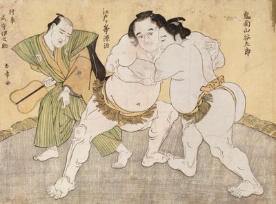 Il Match di Lotta tra Kimenzan Tanigoro e Edogasaki Gemji da Katsukawa Shunsho