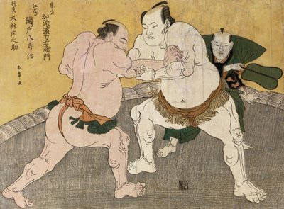 Il match di lotta tra Kimenzan Tanigoro ed Edogasaki Gemji da Katsukawa Shunsho