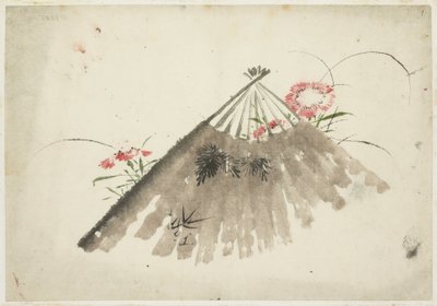 Ventaglio scartato tra i garofani da Katsushika (school of) Hokusai