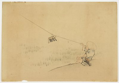 Contadino che fa volare un aquilone con un uccello, ca. 1850 da Katsushika (school of) Hokusai