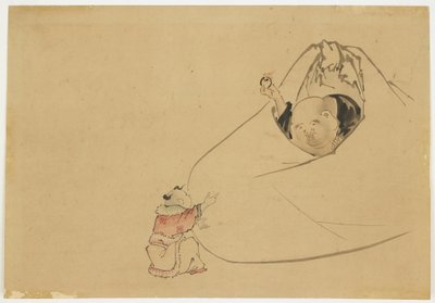 Hotei offre una gemma fiammeggiante a un piccolo ragazzo, c.1850 da Katsushika (school of) Hokusai