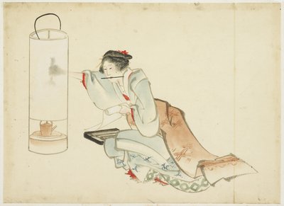 Signora che aggiusta una lampada, c.1815-1849 da Katsushika (school of) Hokusai