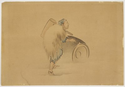 Uomo con martello che rotola una botte, c.1850 da Katsushika (school of) Hokusai