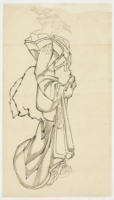 Cortigiana che cammina (studio), c.1815-1849 da Katsushika (school of) Hokusai