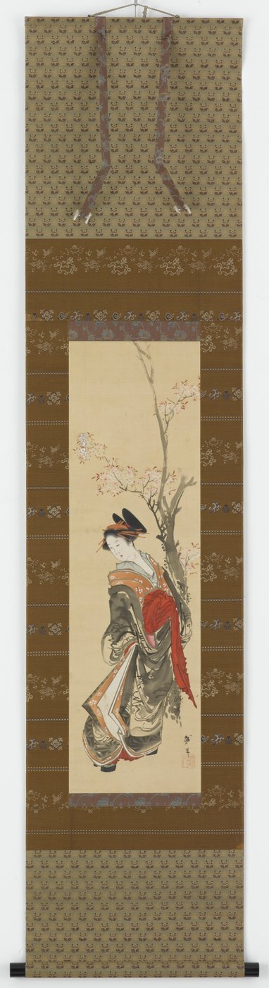 Una cortigiana sotto un ciliegio da Katsushika Hokusai