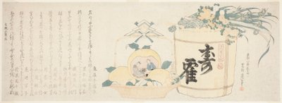 Barile di sake e cesto di arance da Katsushika Hokusai
