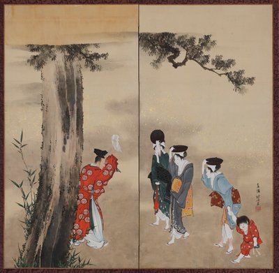 Un Sacerdote Shintoista, Tre Donne e un Bambino, periodo Edo, ca. 1799-1801 da Katsushika Hokusai