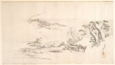 Un paesaggio innevato con nuvole grigie da Katsushika Hokusai