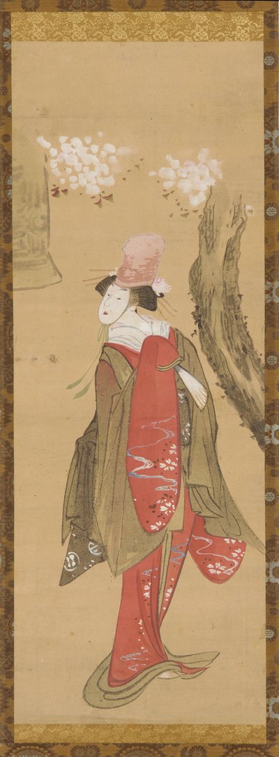 Una danzatrice, Kiyohime, un ciliegio e la campana di Dojo-ji da Katsushika Hokusai