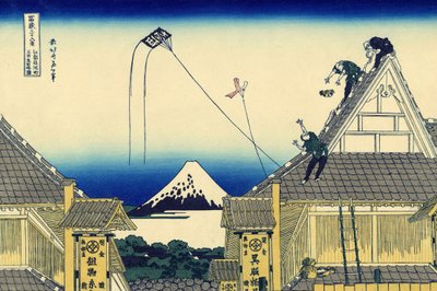Schizzo del negozio Mitsui in via Suruga a Edo, c.1830 (stampa su legno) da Katsushika Hokusai
