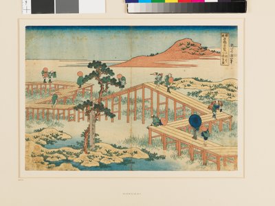 Vista antica del ponte a otto parti a Mikawa da Katsushika Hokusai