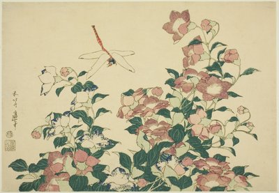 Campanula e libellula, da una serie senza titolo di grandi fiori da Katsushika Hokusai