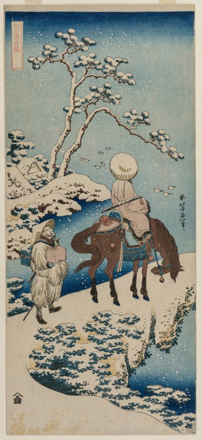 Funzionario cinese che si ferma su un ponte per vedere la neve, 1834-1835 da Katsushika Hokusai