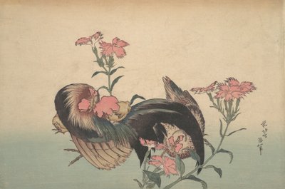 Gallo, gallina e Nadeshiko Dianthus Superbus da Katsushika Hokusai