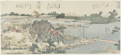 Gru e campo di pini a Shirahige, Taya a Hashiba, 1775-1849 da Katsushika Hokusai