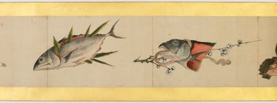 (dettaglio) di un Rotolo con Immagini Varie, Periodo Edo, 1839 da Katsushika Hokusai