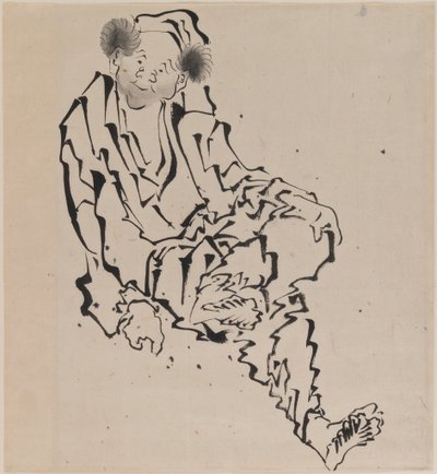 Disegno di un uomo seduto con la gamba sinistra appoggiata sul ginocchio destro da Katsushika Hokusai
