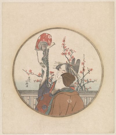 Coppia con scimmia e ramo fiorito da Katsushika Hokusai