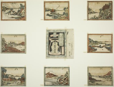Otto vedute di Omi in stile incisione (Doban Omi hakkei) e foglio di copertura da Katsushika Hokusai