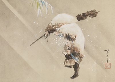 Pescatore che porta la sua rete nella neve, c. 1821 da Katsushika Hokusai