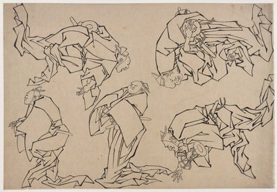 Cinque musicisti che suonano tamburi da Katsushika Hokusai