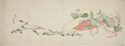 Fiori e verdure primaverili in un cappello da Katsushika Hokusai