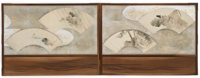 Quattro dipinti a ventaglio montati su uno schermo da Katsushika Hokusai