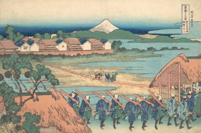 Il Fuji visto in lontananza dal quartiere dei piaceri di Senju, ca. 1830-32 da Katsushika Hokusai