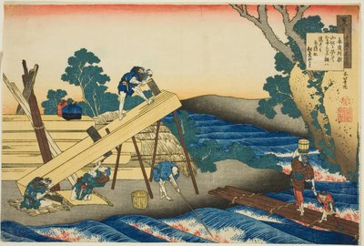 Harumichi no Tsuraki, trentaduesimo poeta della serie Cento poesie di cento poeti spiegate dalla nutrice da Katsushika Hokusai