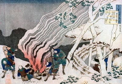 Cacciatori vicino a un fuoco nella neve, c1835 da Katsushika Hokusai