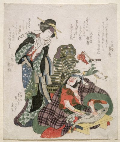 Ichikawa Danjuro e Ichikawa Monnosuke come Jagekiyo e Iwai Kumesaburo, 1824 da Katsushika Hokusai