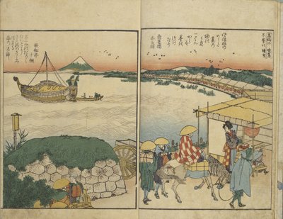 Libro illustrato con vedute delle due rive del fiume Sumida da Katsushika Hokusai