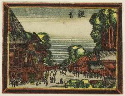 Tempio di Kannon (Kannon), dalla serie Immagini in stile olandese: Otto vedute di Edo (Oranda gakyo Edo hakkei) da Katsushika Hokusai