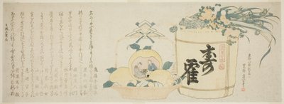 Barile di sake e cesto di arance da Katsushika Hokusai