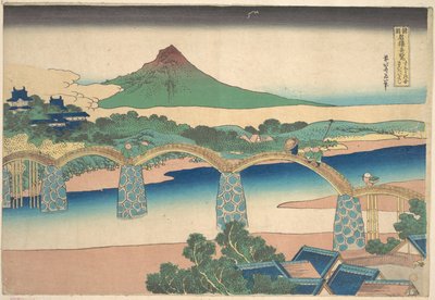 Il ponte Kintai nella provincia di Suō (Suō no kuni Kintaibashi), dalla serie “Panorami straordinari dei ponti nelle varie province” (Shokoku meikyō kiran) da Katsushika Hokusai