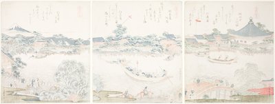 Komagata Hall e la riva del fiume O-umaya, dalla serie "Una selezione di cavalli (Uma zukushi)" da Katsushika Hokusai