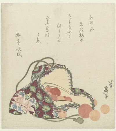Perle di quarzo con una borsa di broccato da Katsushika Hokusai