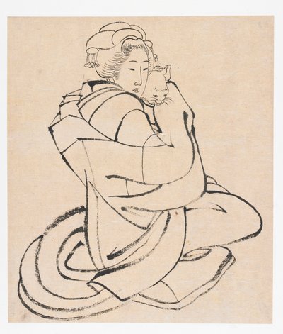 Donna che tiene un gatto, periodo Edo, ca. 1810s da Katsushika Hokusai