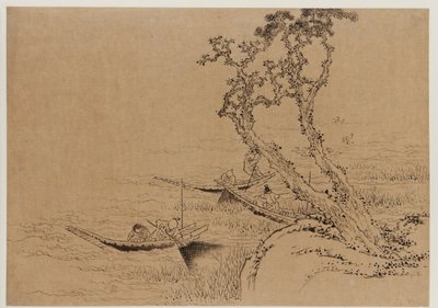 Paesaggio: figure che pescano dalle barche, fine XVIII-inizio XIX secolo da Katsushika Hokusai