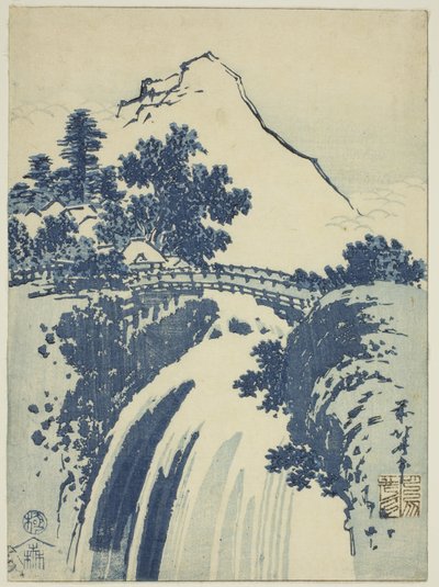 Paesaggio con cascata, da una serie senza titolo di stampe chuban da Katsushika Hokusai