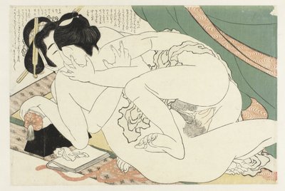Coppia innamorata vicino a una zanzariera da Katsushika Hokusai