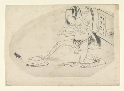 Uomo in perizoma, una scatola e un topo da Katsushika Hokusai